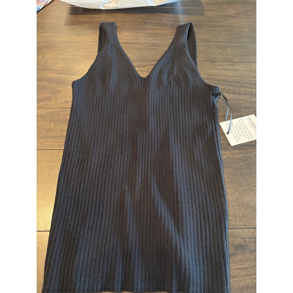 Jaclyn Smith Womens Black Ribbed Knit V-Neck Tank Top Sleeveless Size M